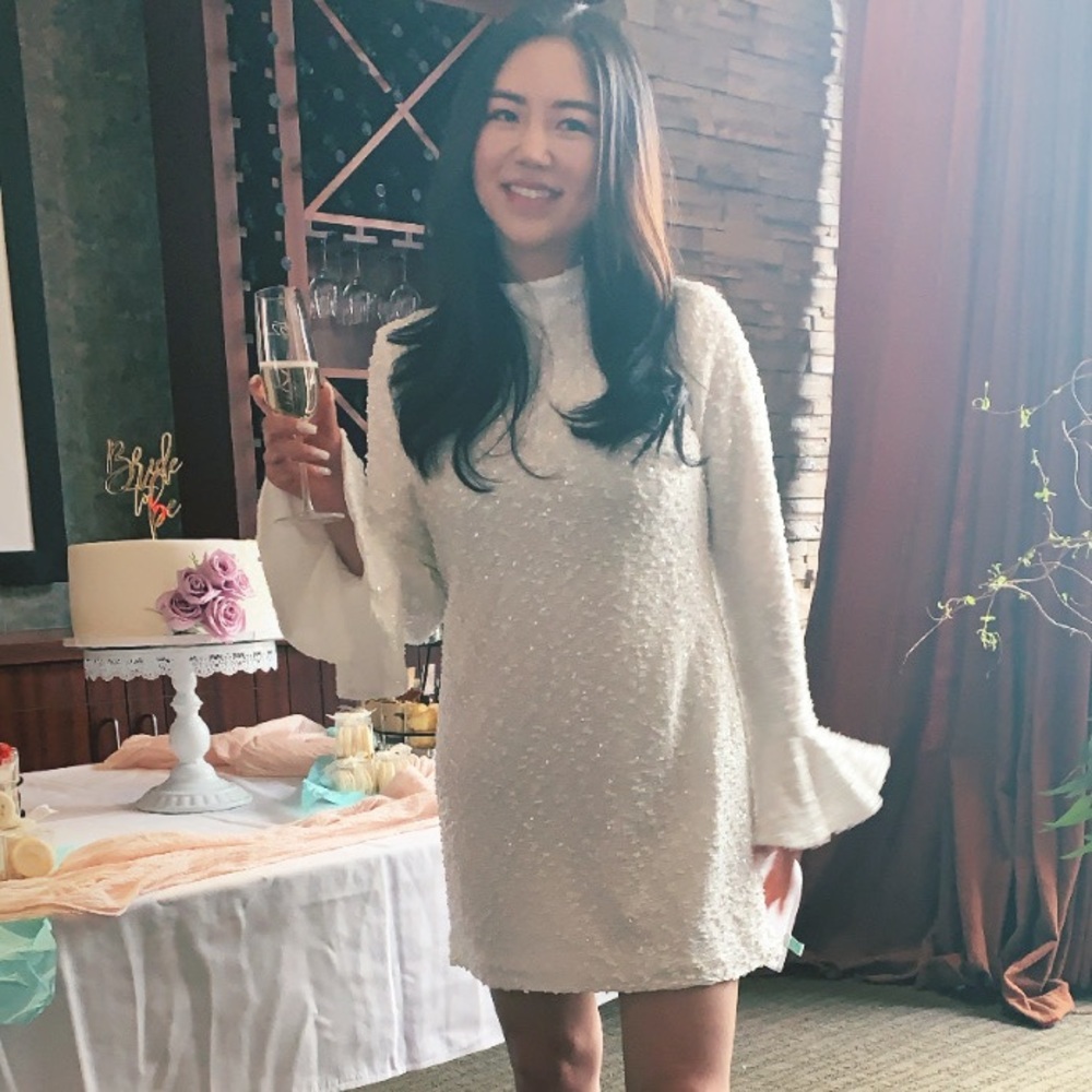 Bring the Magic White Tweed Sequin Long Sleeve Dress